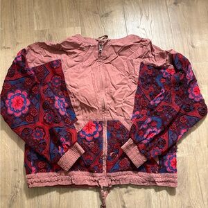 Free People Red and Pink Bomber Jacket